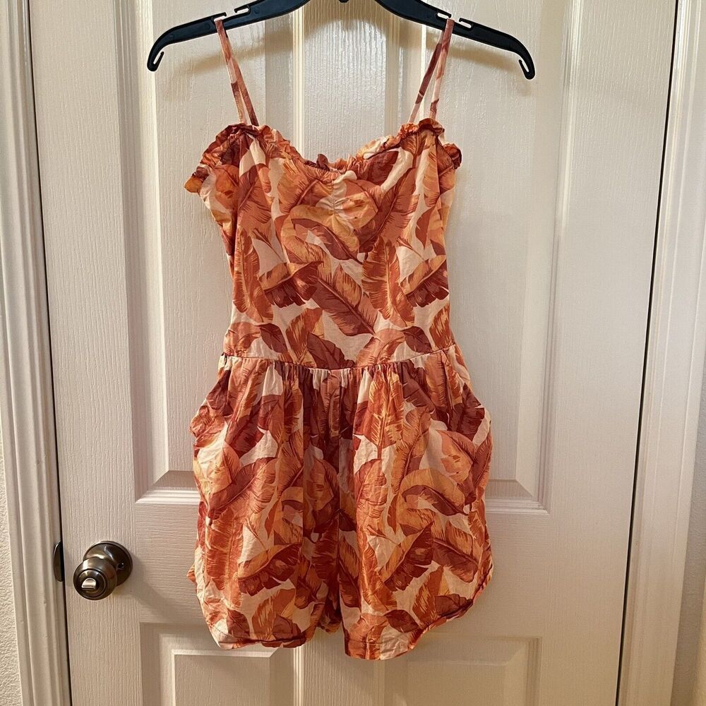 Janie and Jack What A Peach Palm Leaf Print The Adventurer Romper Tween Girls 18